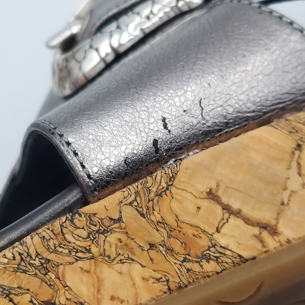 Brighton Summer Made In Italy Platfrom Cork Wedge Heel Sandals Pewter Women's 7 - Picture 10 of 10